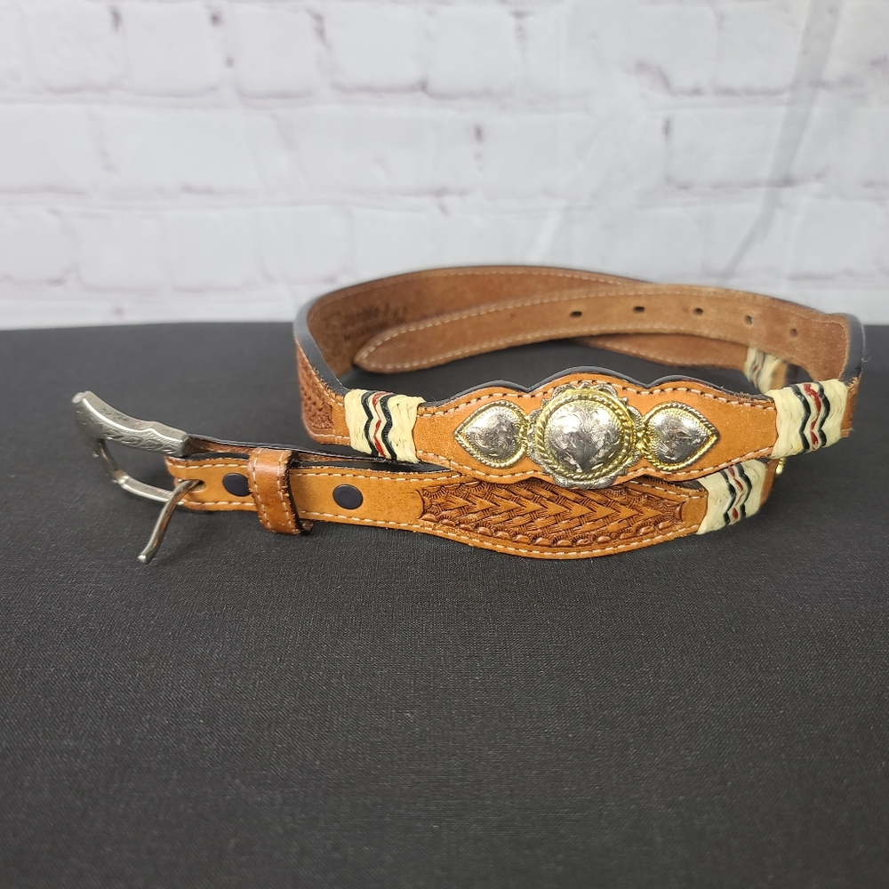 Double S Belt Collection  Hand Tooled Belt Sz 34 Brown